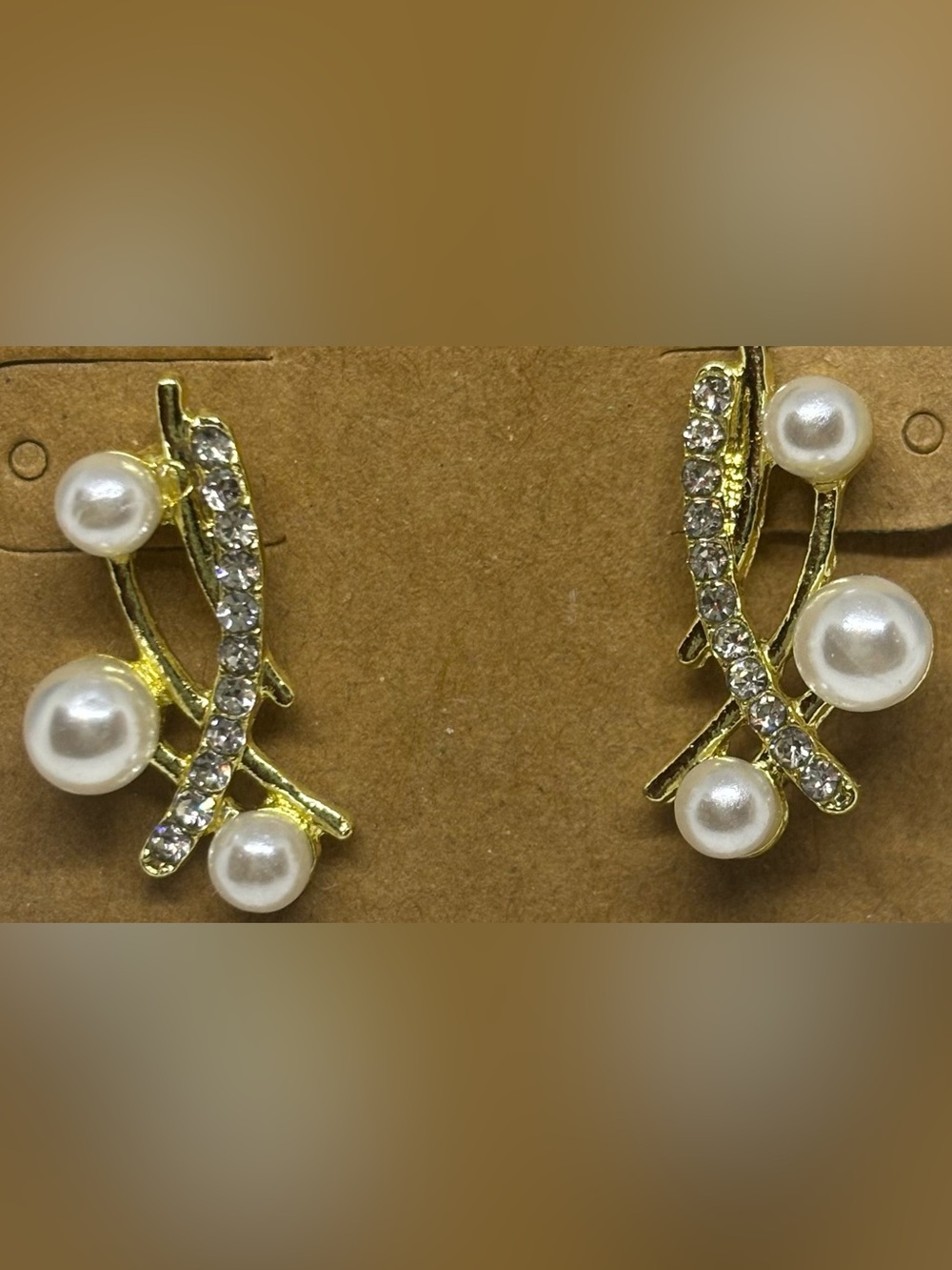 Gold Pearl & Crystal Branch Stud Earrings